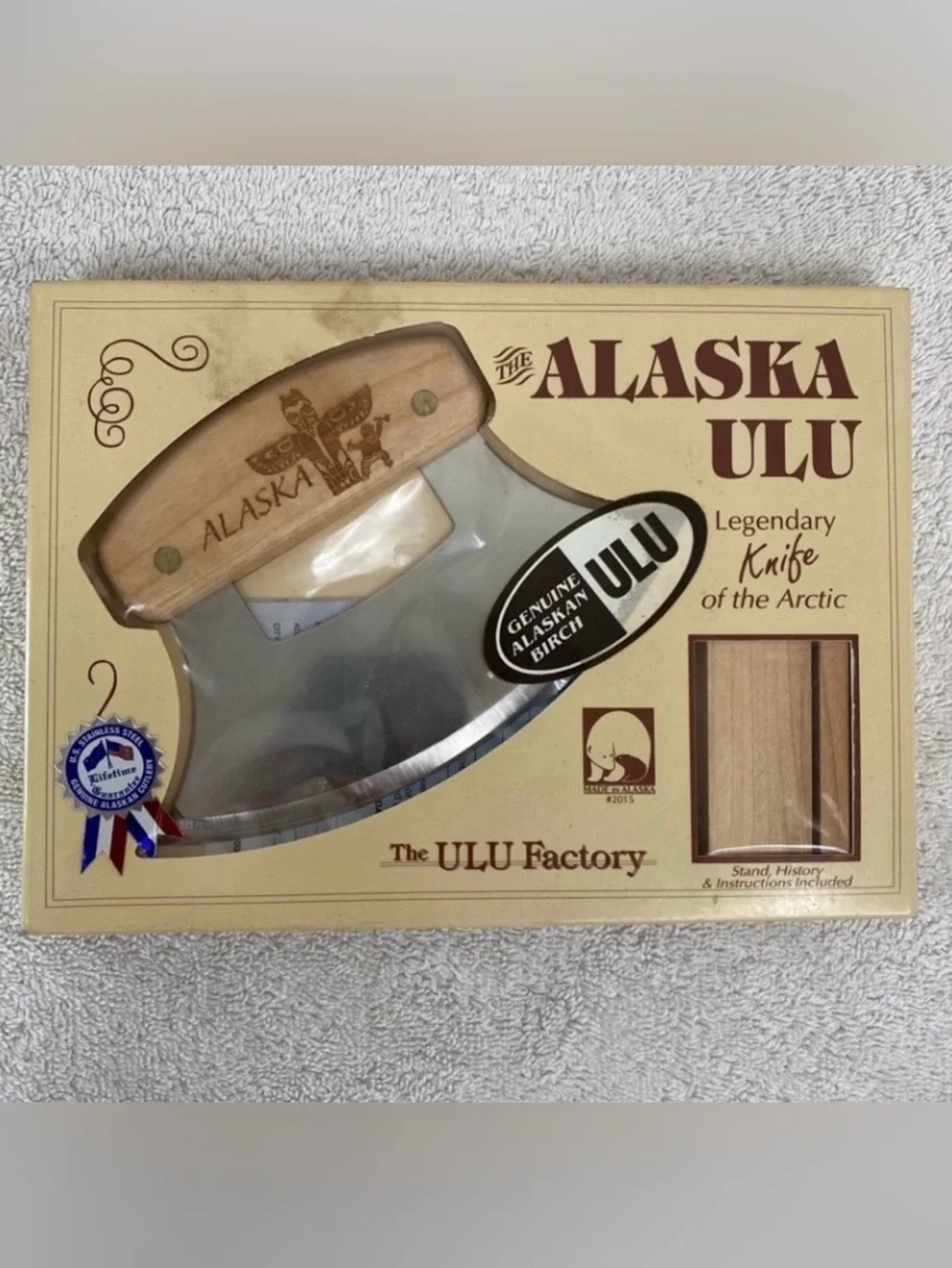 NWT New Alaska Ulu Legendary Knife of the Arctic Wood Handle With Stand Kitchen